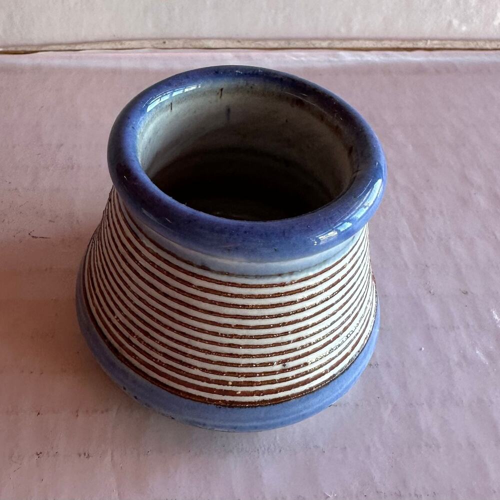 2 in Vintage Jonathan Woodward Studio Pottery Striped Blue Stoneware Jar